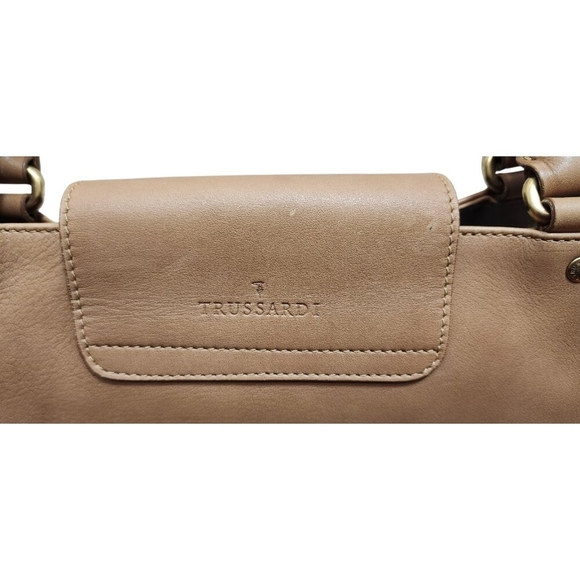 TRUSSARDI Beige Leather Baguette Clip Shopper Shoulder Push Lock Handbag Womens - Picture 5 of 16